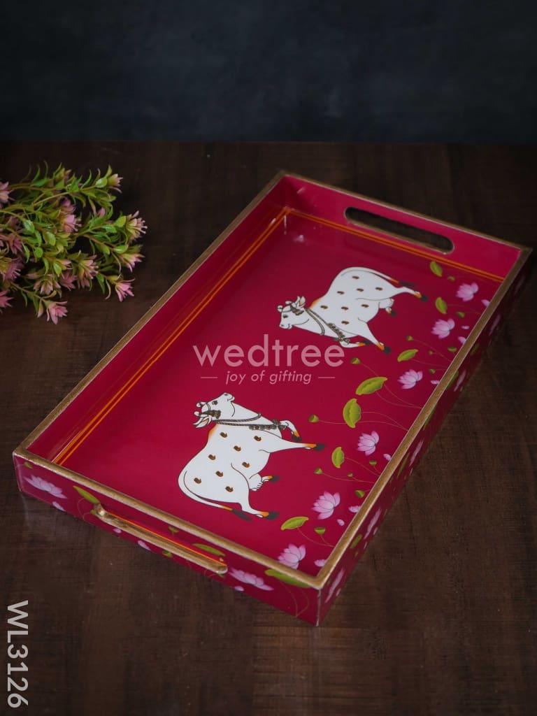 Digital Printed Pichwai Trays (Pink) - Set of 3 - WL3126