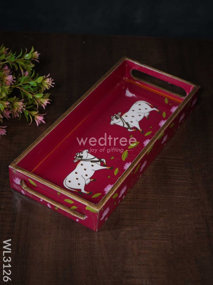Digital Printed Pichwai Trays (Pink) - Set of 3 - WL3126