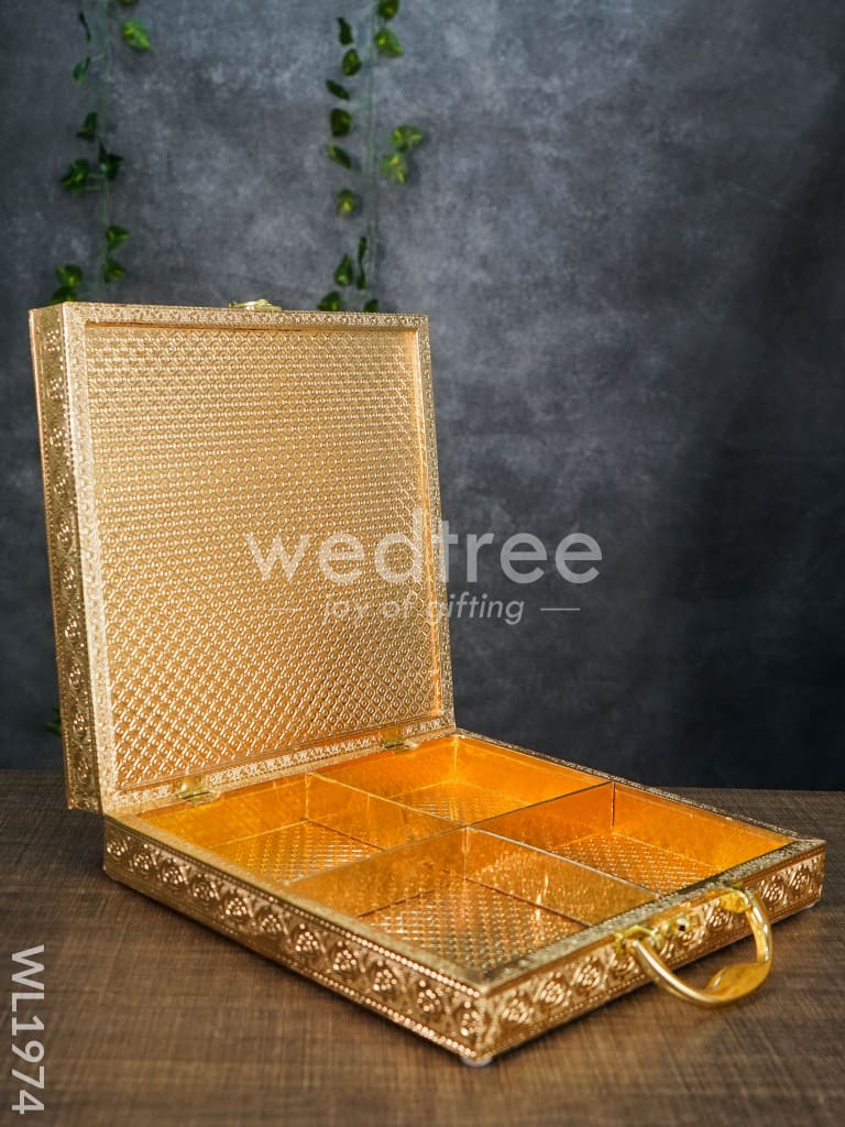 Dry Fruit Box - Meenakari Peacock Velvet Blue Briefcase 11x11 - WL1974