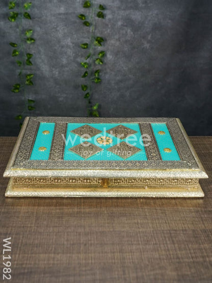 Dry Fruit Box - Teal Blue Embossed Oxidised Finish 10x15 - WL1982