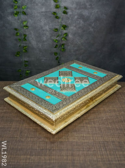 Dry Fruit Box - Teal Blue Embossed Oxidised Finish 10x15 - WL1982