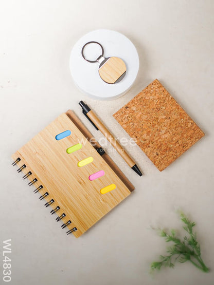 Eco Friendly Gift Set( Bamboo Diary, Sticky Notes, Bamboo Keychain, Pen) - WL4830
