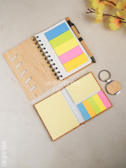 Eco Friendly Gift Set( Bamboo Diary, Sticky Notes, Bamboo Keychain, Pen) - WL4830