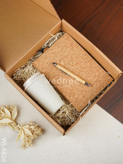 Eco Friendly Gift Set (Cork Recycled Paper Diary, Bamboo Pen, Crop Husk Coffee Sipper) - WL4826