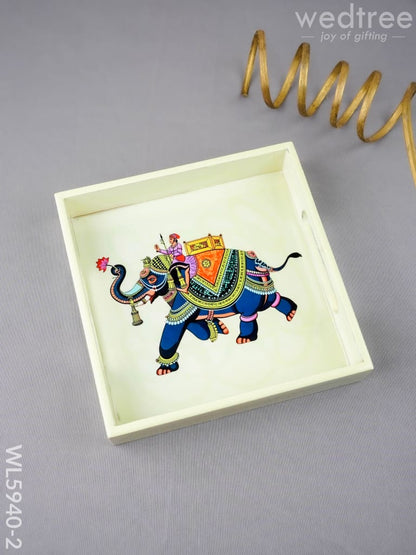 Elephant Print Square Tray - 8X8 inch - WL5940-2