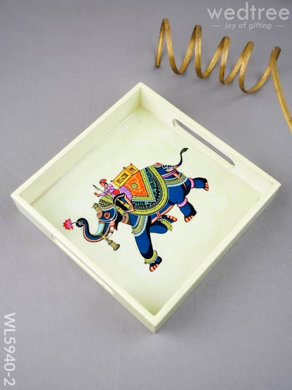 Elephant Print Square Tray - 8X8 inch - WL5940-2