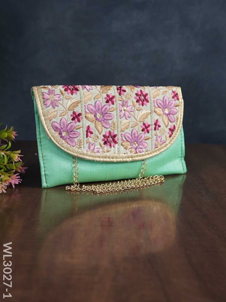 Envelope Style Sling Bag with Floral Embroidery - WL3027