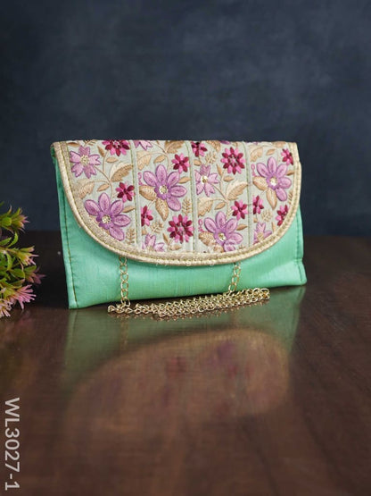 Envelope Style Sling Bag with Floral Embroidery - WL3027