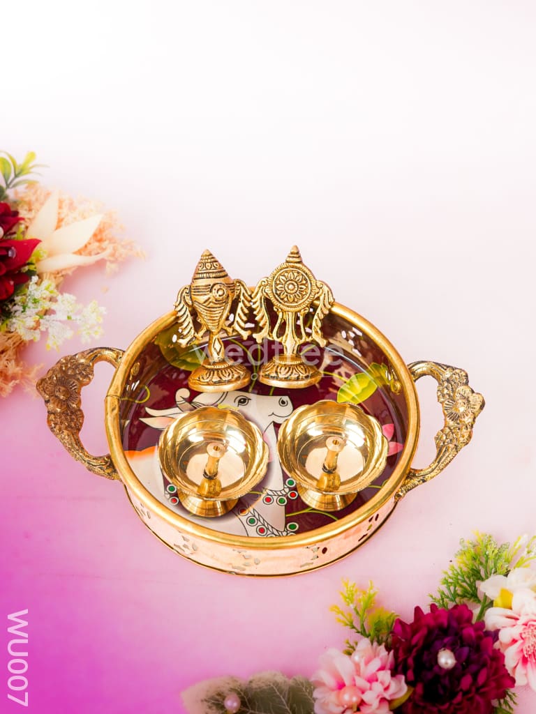 Festive Combo - Brass tray with Diya & Shank & Chakra - WU007