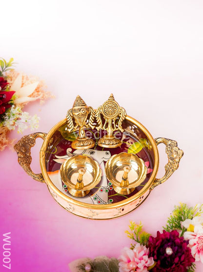 Festive Combo - Brass tray with Diya & Shank & Chakra - WU007