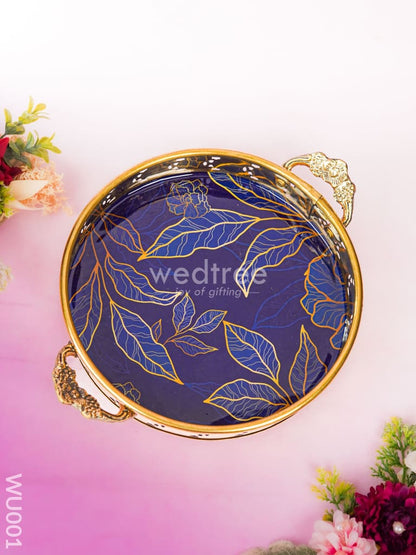 Festive Combo - Brass Tray with Dry Fruits & Wooden Candle Holder - WU001