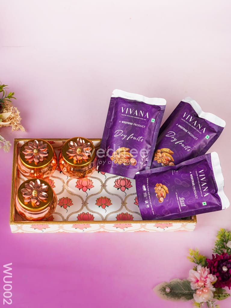 Festive Combo - Lotus Tray with Floral Jar & Dry Fruits - WU002