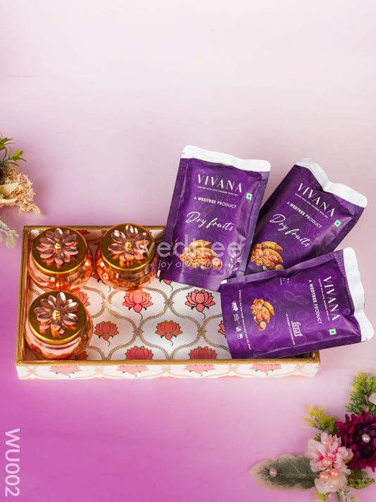 Festive Combo - Lotus Tray with Floral Jar & Dry Fruits - WU002
