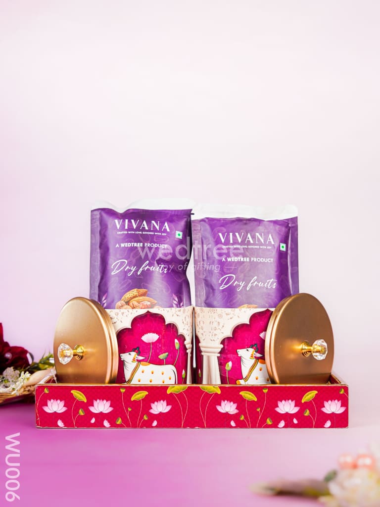 Festive Combo - Pichwai Tray with Dry Fruit Jar & Dry Fruits - WU006