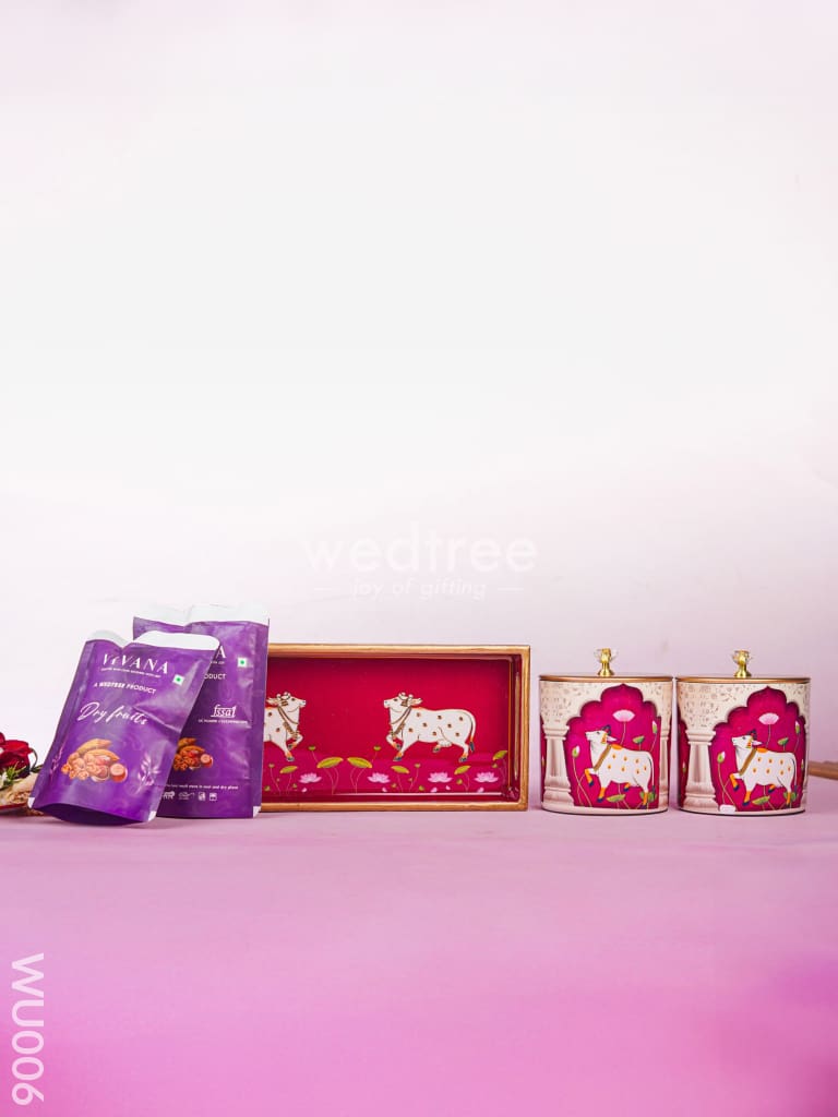 Festive Combo - Pichwai Tray with Dry Fruit Jar & Dry Fruits - WU006