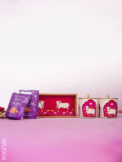 Festive Combo - Pichwai Tray with Dry Fruit Jar & Dry Fruits - WU006