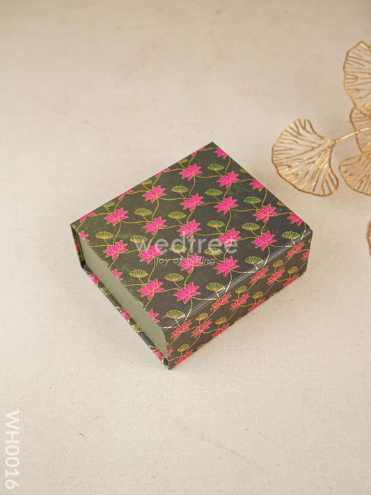 Flip Top Box - Dark Green & Pink Lotus Print - WH0016