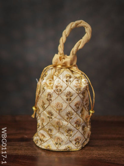 Floral designed Embroidery Potli Bag in Triangular Pattern - WBG0117