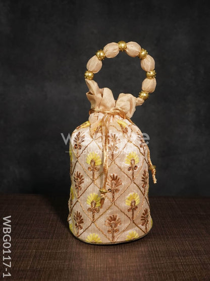Floral designed Embroidery Potli Bag in Triangular Pattern - WBG0117