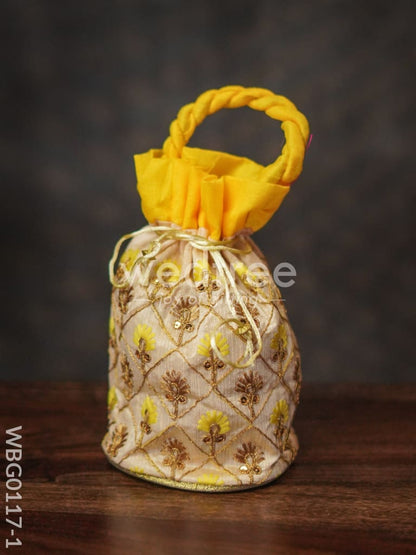 Floral designed Embroidery Potli Bag in Triangular Pattern - WBG0117