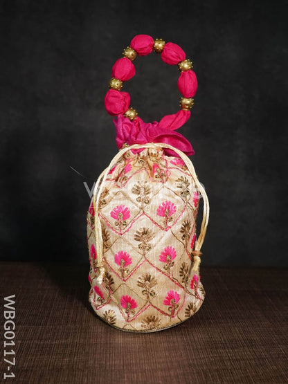 Floral designed Embroidery Potli Bag in Triangular Pattern - WBG0117
