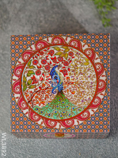 Floral Peacock Dry Fruit Box with 4 Partitions - WL3892