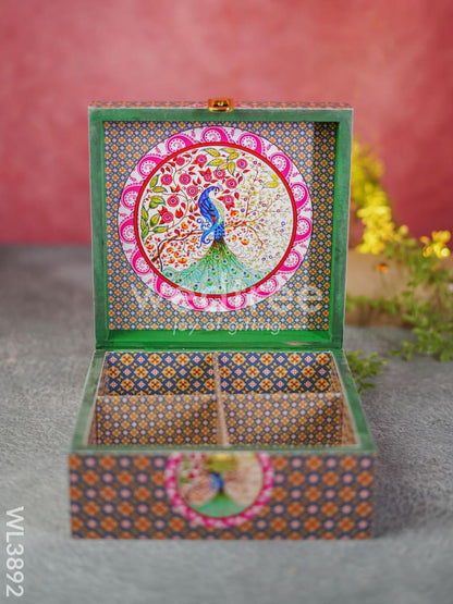 Floral Peacock Dry Fruit Box with 4 Partitions - WL3892