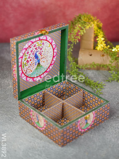 Floral Peacock Dry Fruit Box with 4 Partitions - WL3892