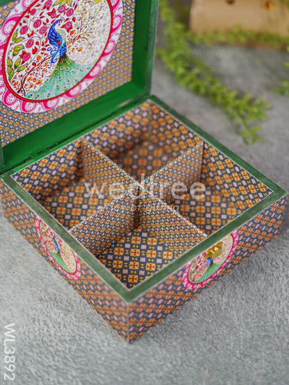 Floral Peacock Dry Fruit Box with 4 Partitions - WL3892