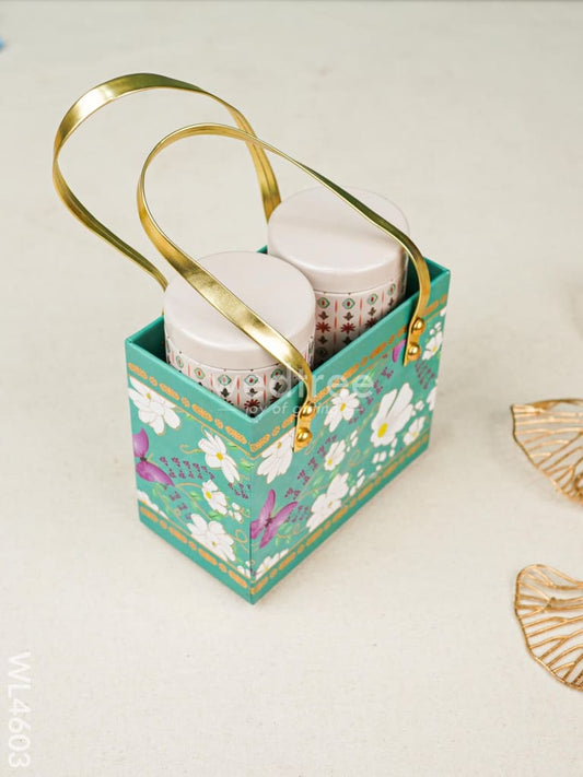 Floral Print Bag with Printed Tin Jars - Set of 2 - WL4603