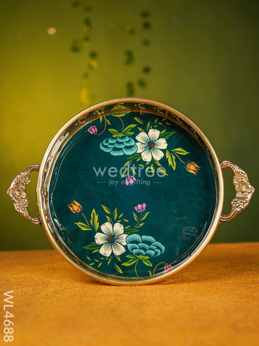 Floral Printed Brass Tray - 9 inch - WL4688