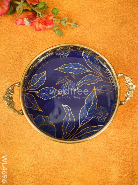 Floral Printed Brass Tray - 9 inch - WL4696