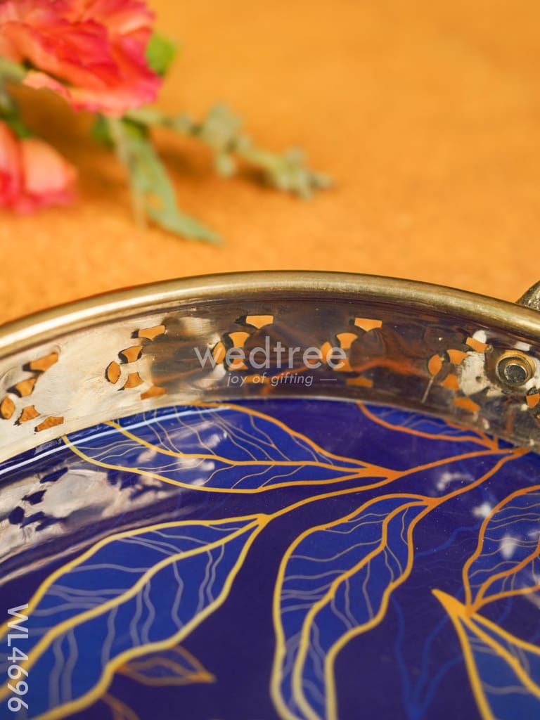 Floral Printed Brass Tray - 9 inch - WL4696