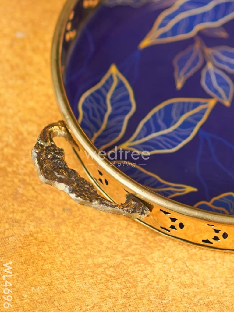 Floral Printed Brass Tray - 9 inch - WL4696