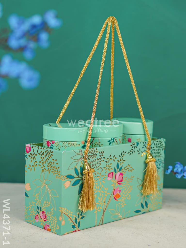 Floral Printed Tin Box with Handle - Set of 3 - WL4371