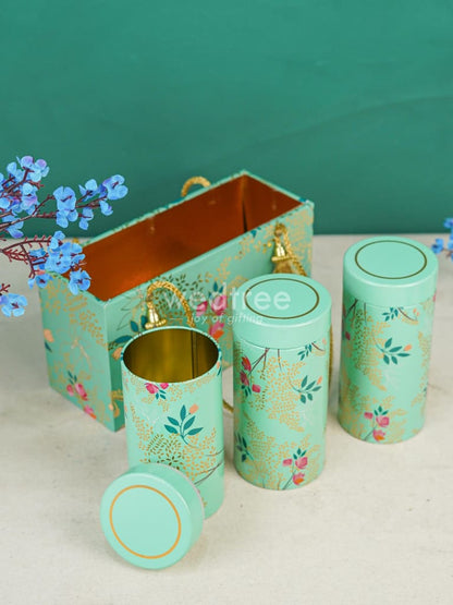 Floral Printed Tin Box with Handle - Set of 3 - WL4371