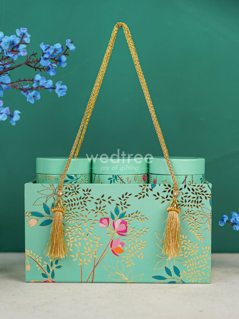 Floral Printed Tin Box with Handle - Set of 3 - WL4371