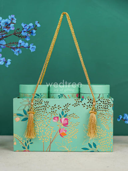 Floral Printed Tin Box with Handle - Set of 3 - WL4371