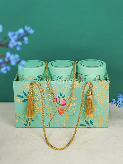 Floral Printed Tin Box with Handle - Set of 3 - WL4371