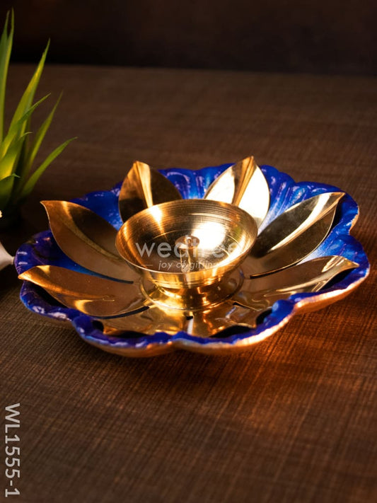 Flower shaped Brass Diya with Floral Base - WL1555