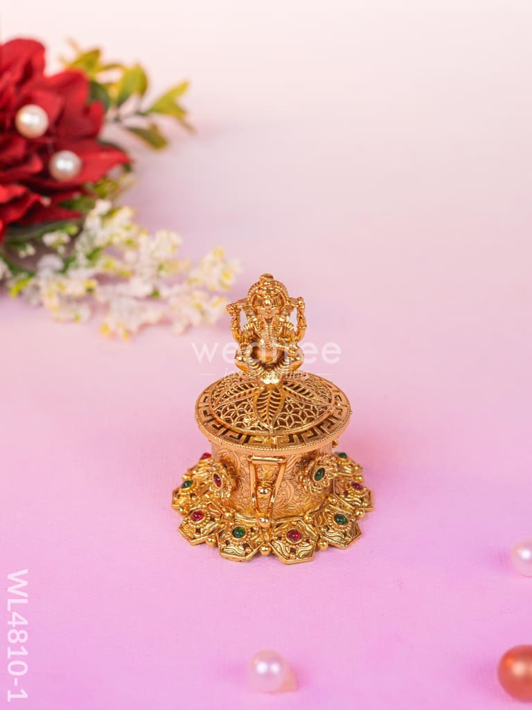 Ganesha Kumkum Holder - 2 inch - Gold - WL4810-1