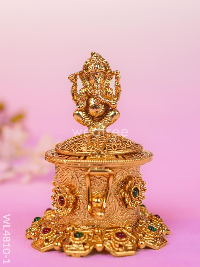Ganesha Kumkum Holder - 2 inch - Gold - WL4810-1