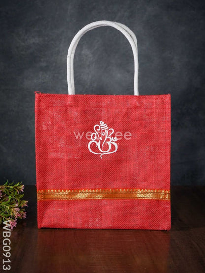 Ganesha Print Jute Bag with Lace - WBG0913
