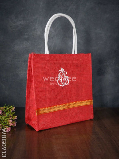 Ganesha Print Jute Bag with Lace - WBG0913