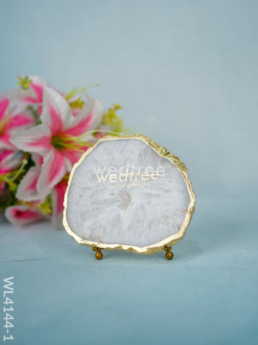 Gemstone Agate Slice with Gold Electroplated Border - White agate - WL4144