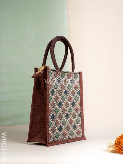 Geometric Printed Jute Bag - Brown - WBG1635
