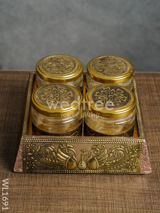 German Oxidised Dry Fruit Box - 4 Jar (7x7) - WL1691