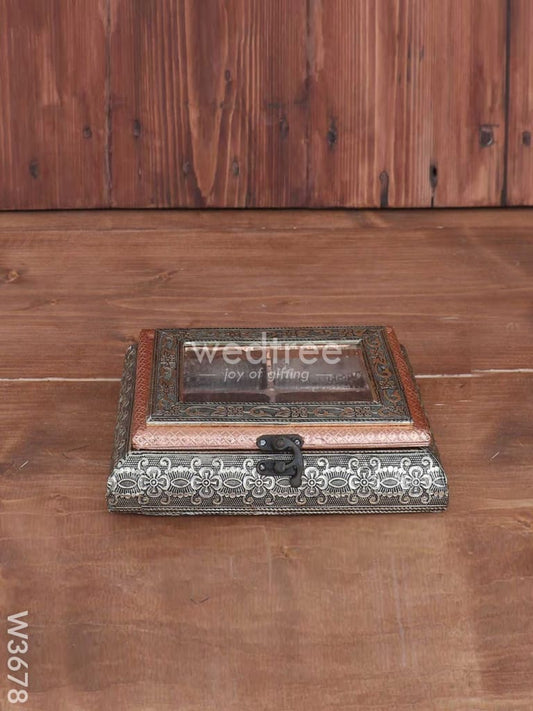 German oxidised transparent dry fruit box 6 X 8 inch - W3678
