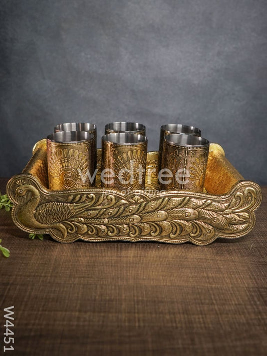 German oxidised tray with 6 glass - W4451