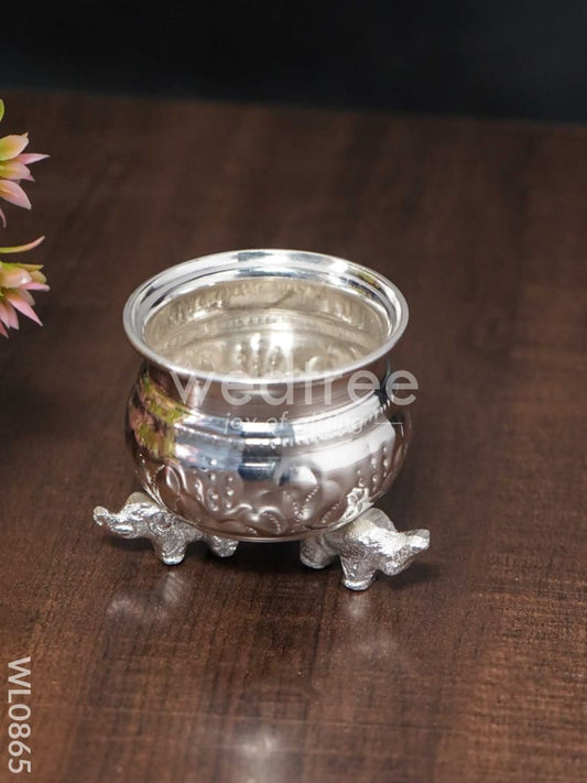 German Silver 1 Cup Kumkum Bowl with elephant in the bottom - WL0865